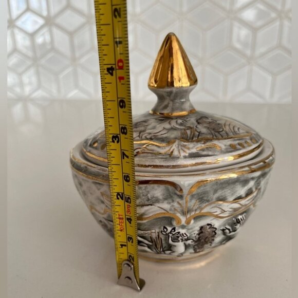 VINTAGE Pereiras Valado Porcelain Covered Oval Dish Cherubs Gold Trim Portugal - Picture 10 of 13